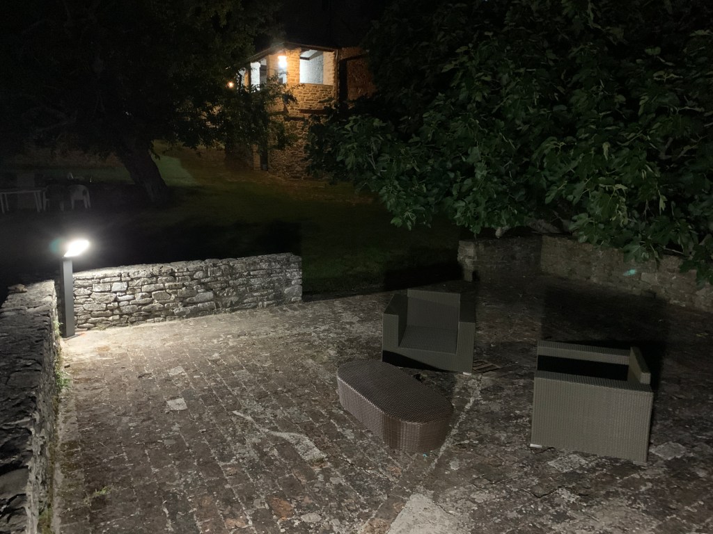 Poggio dell'Esca agriturismo illuminated at night – contact us for bookings